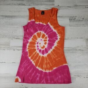 NWOT Point Sportswear Ribbed Tie Dye Orange Pink Spiral Tank Top Women's Medium